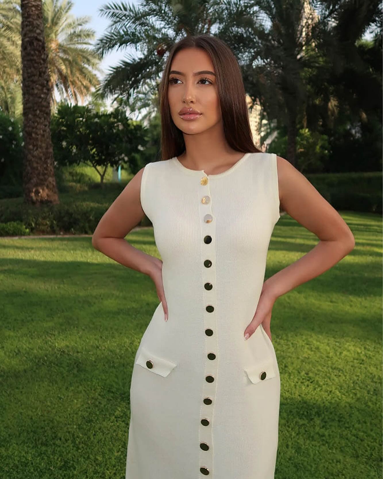 Kara Gebreide Maxi Jurk met Knoopsluiting