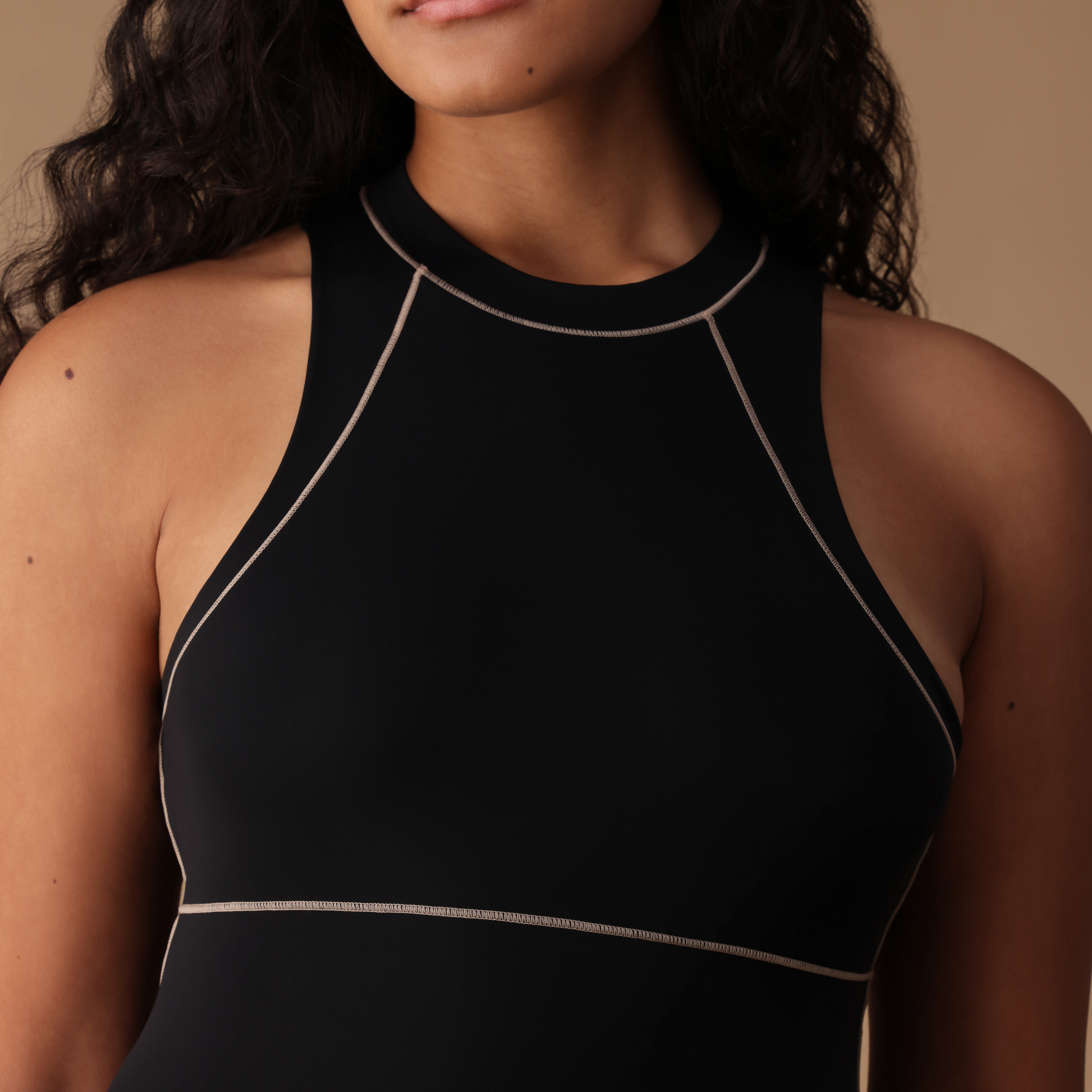 Halterneck Top – Contrast Stitched Performance Stretch