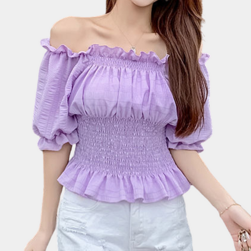 Agnas - Moderne Zomerblouse met Pofmouwen voor Lente en Zomer