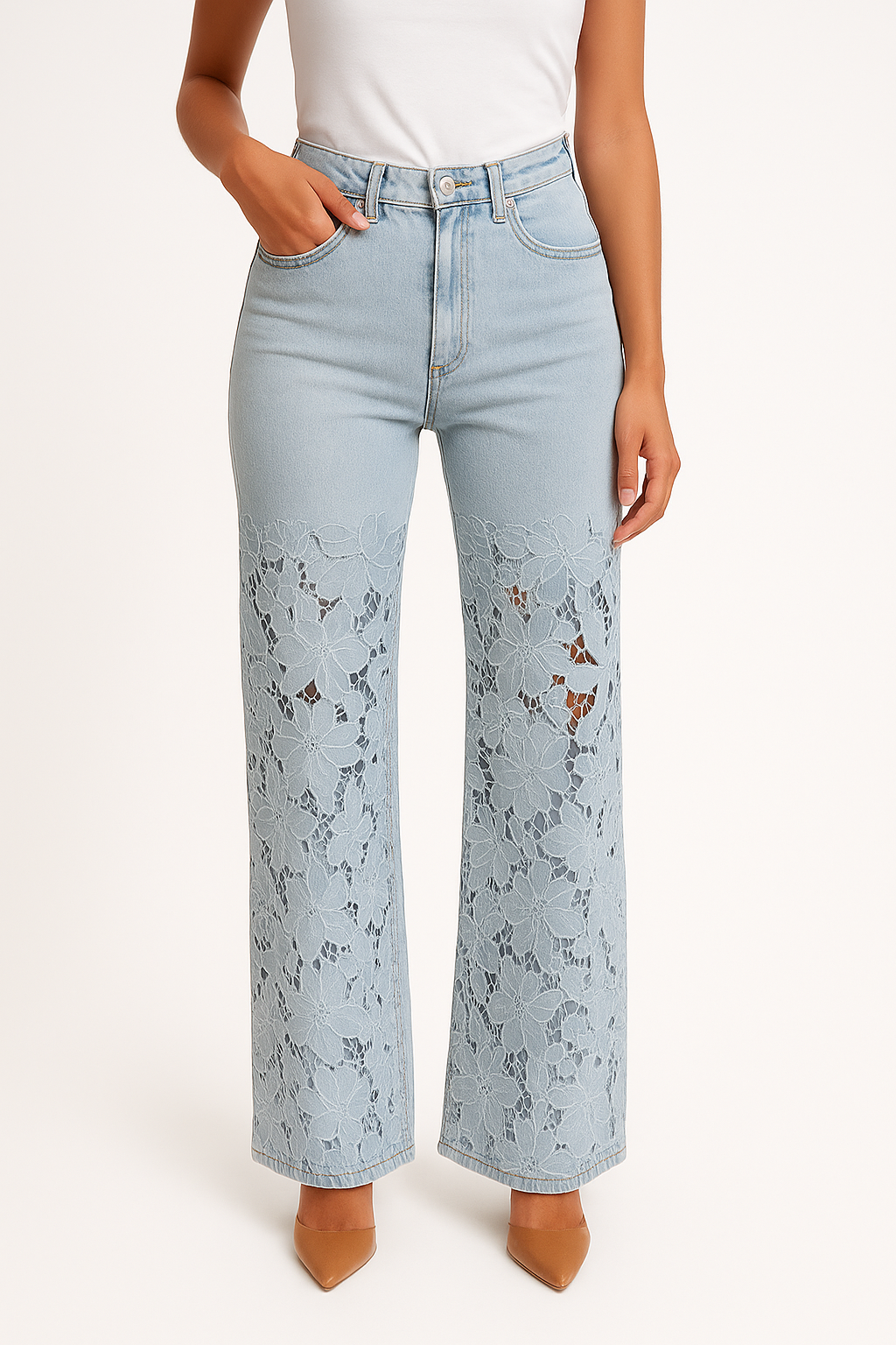 Hight-Waist Flower Jeans
