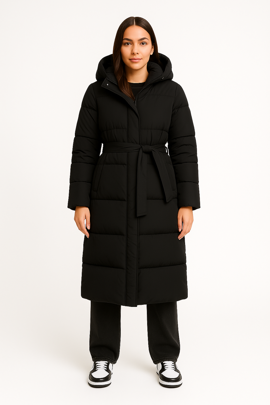 Noir Luxe | Belted Puffer Coat