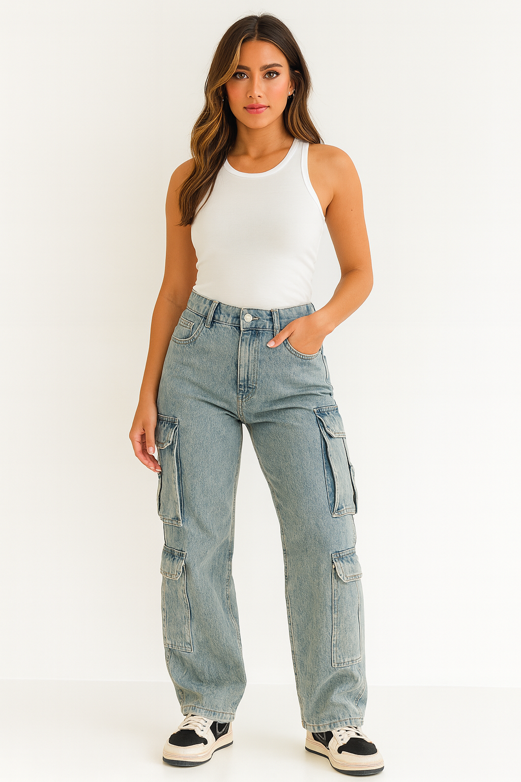 Double Pocket Denim Cargo Jeans