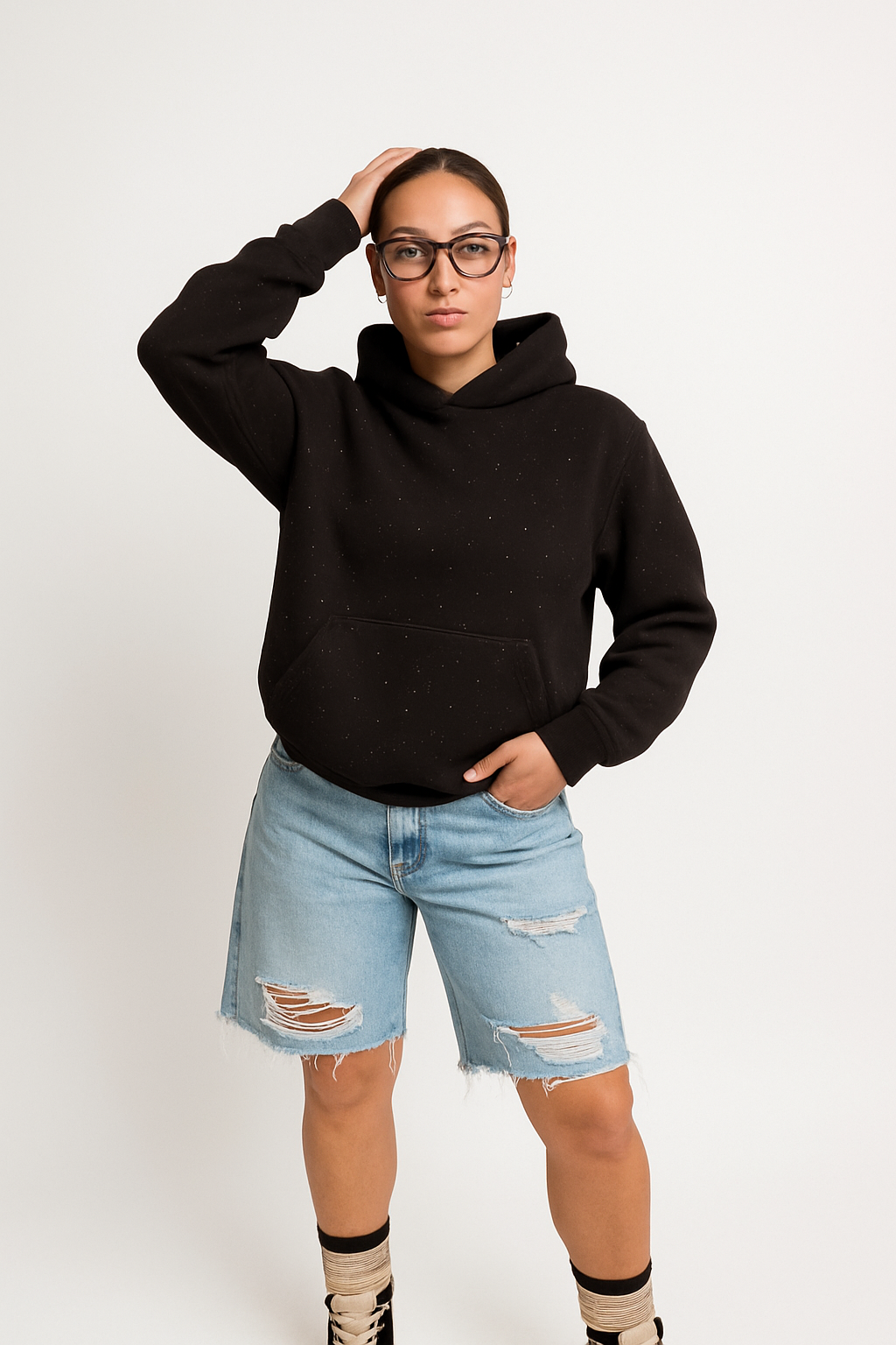 RHINESTONE HOODIE ZWART