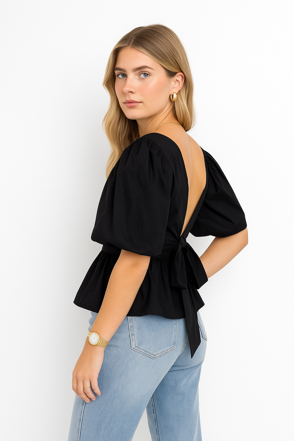 Fienna strik blouse zwart