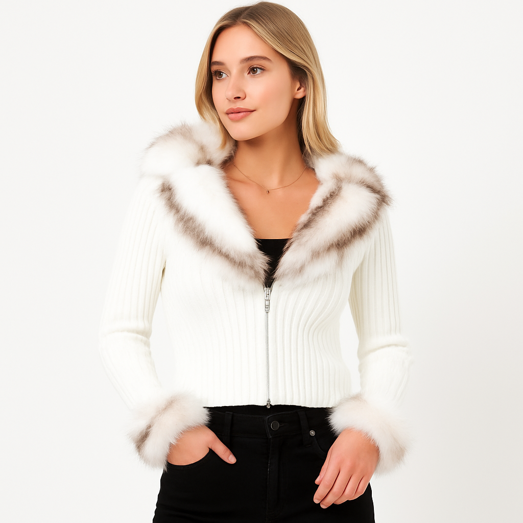 Ivory Fur Cardigan - Wit