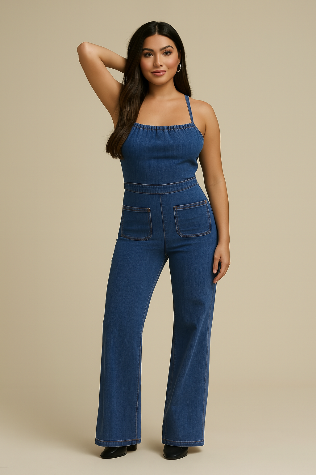 Aliyah Denim Uitlopende Jumpsuit
