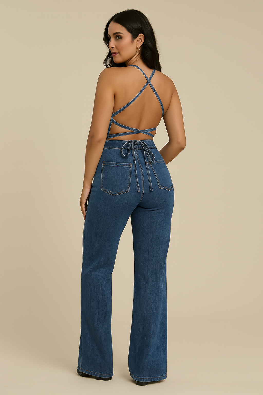 Aliyah Denim Uitlopende Jumpsuit
