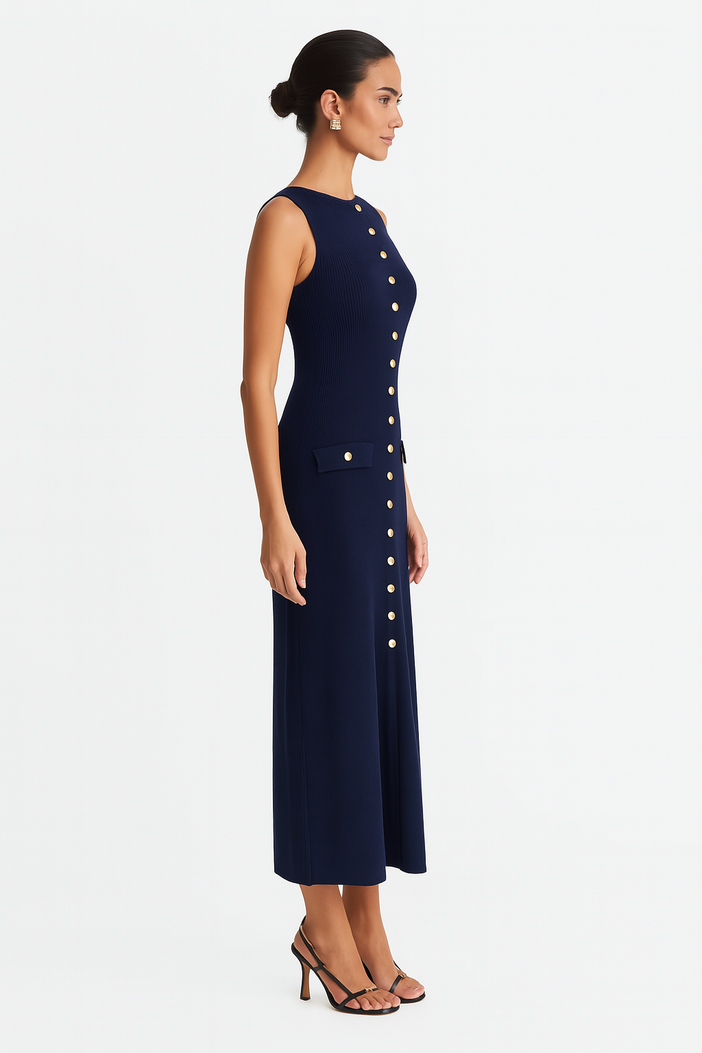 Kara Gebreide Maxi Jurk met Knoopsluiting