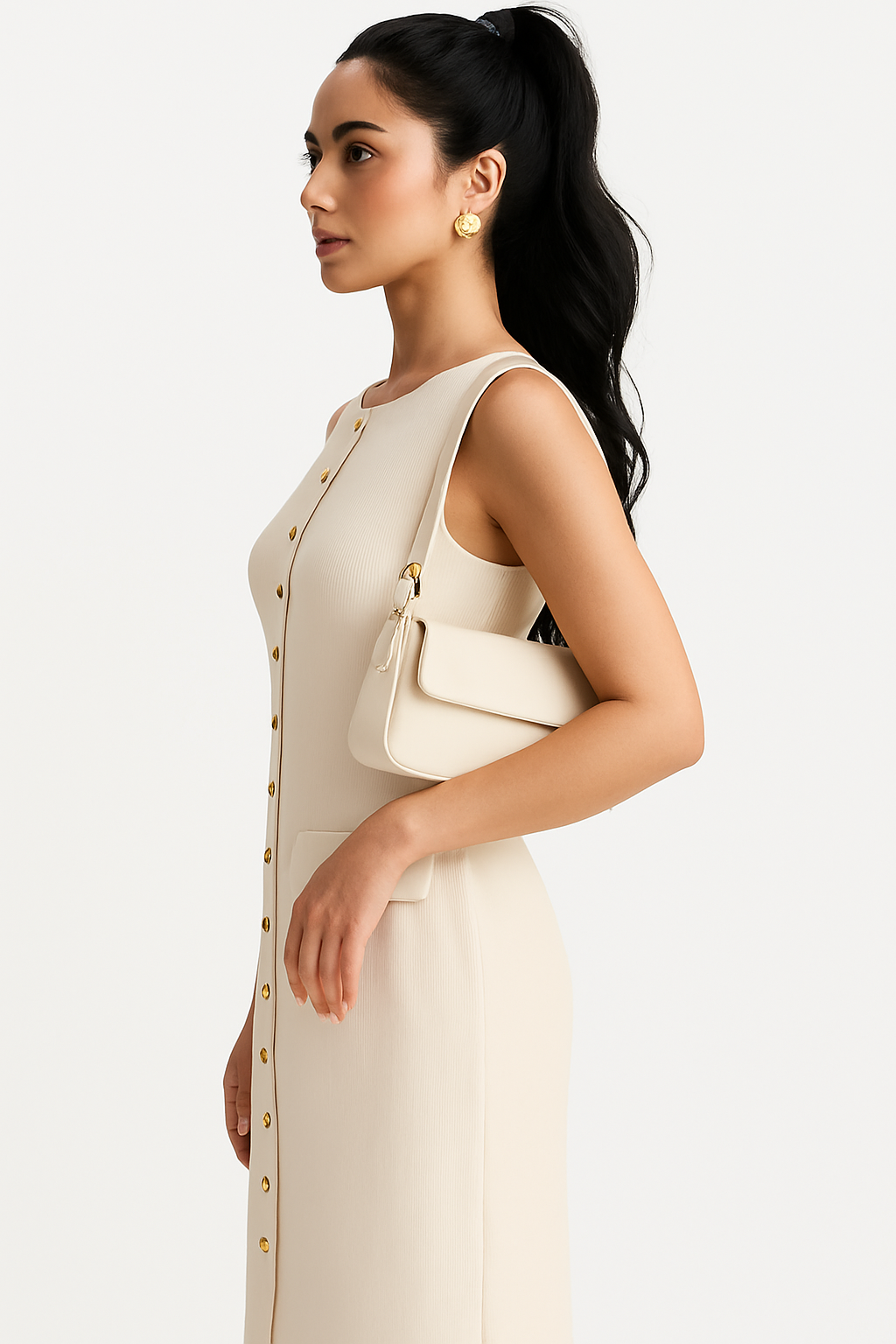 Kara Gebreide Maxi Jurk met Knoopsluiting