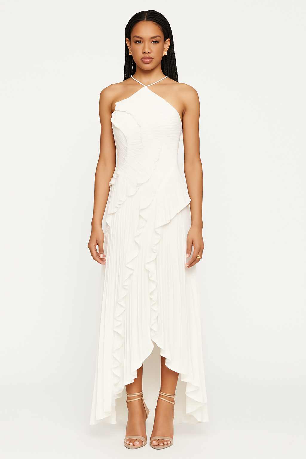 Alina Halflange Jurk met Plooirok en Volantafwerking