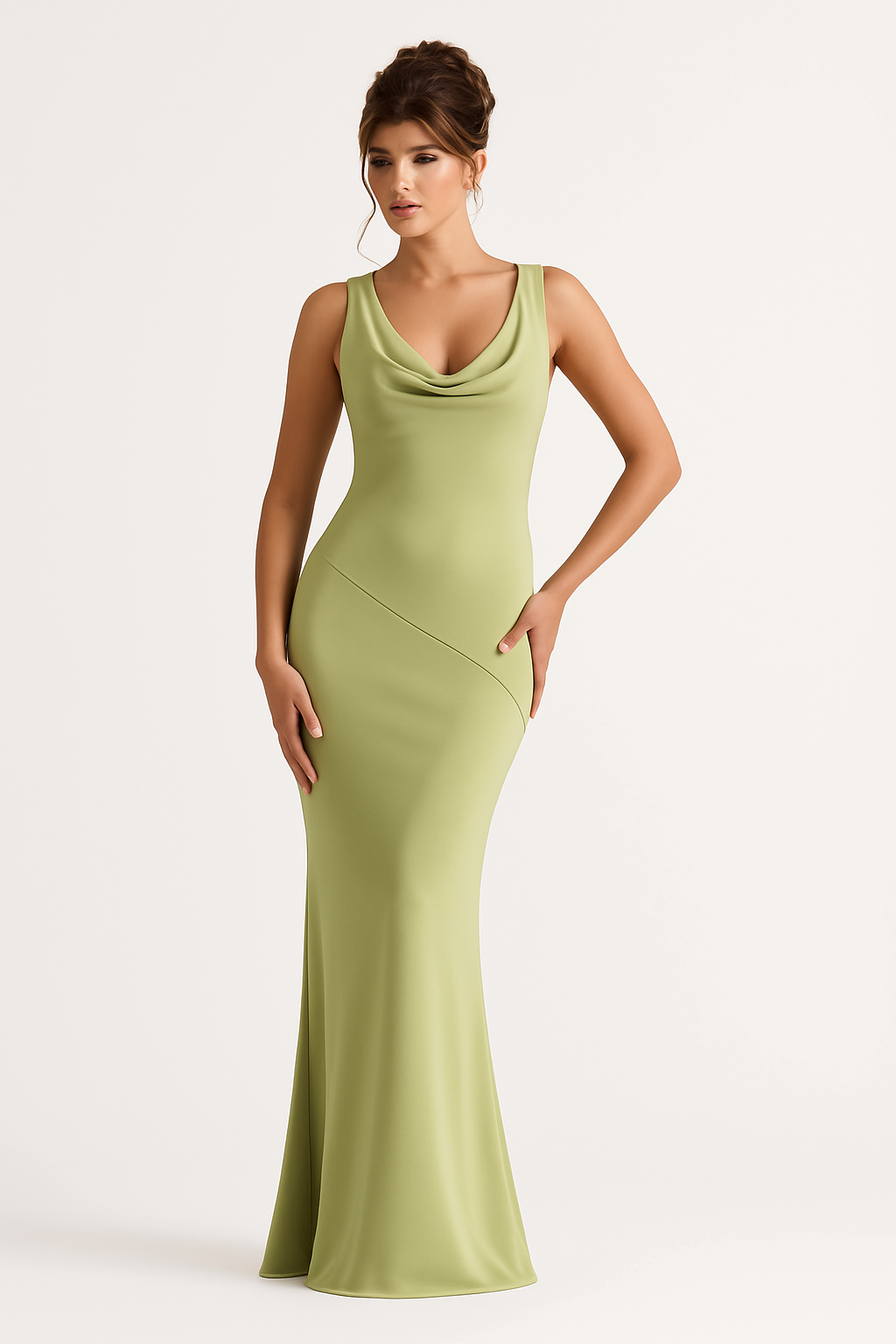 Hannah Satijnen Maxi-jurk met Watervalhals