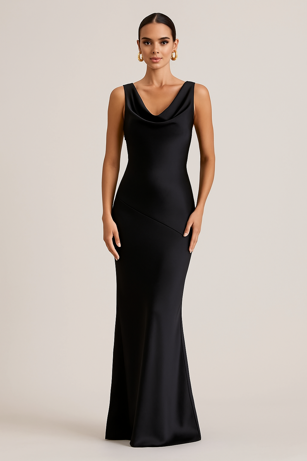 Hannah Satijnen Maxi-jurk met Watervalhals