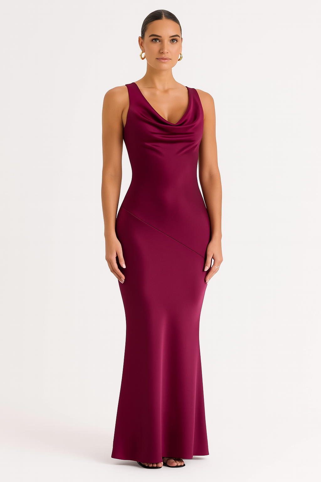 Hannah Satijnen Maxi-jurk met Watervalhals