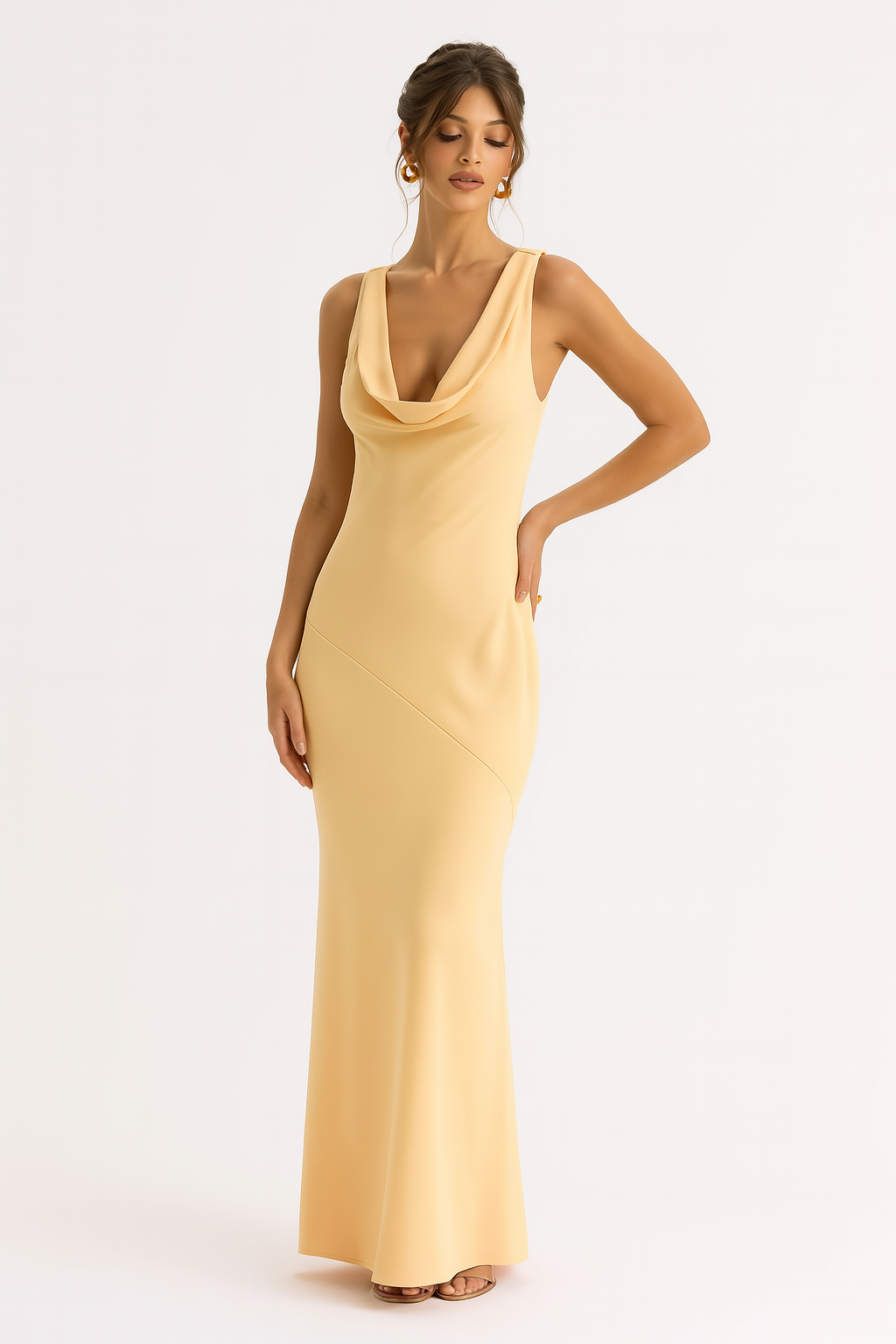 Hannah Satijnen Maxi-jurk met Watervalhals