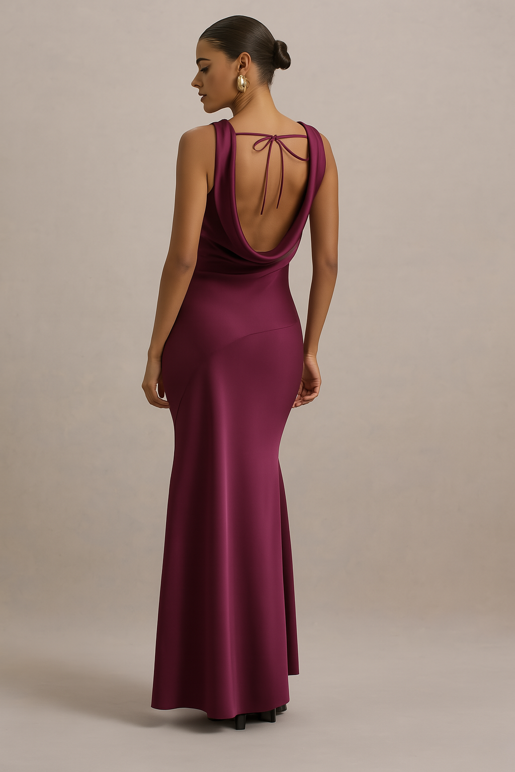 Hannah Satijnen Maxi-jurk met Watervalhals