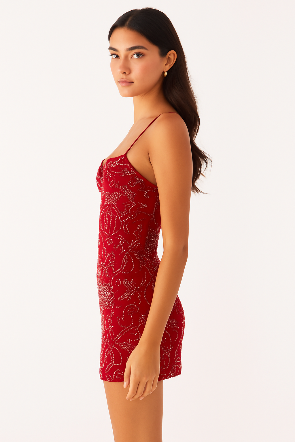Sequin Cami Mini Dress - Red
