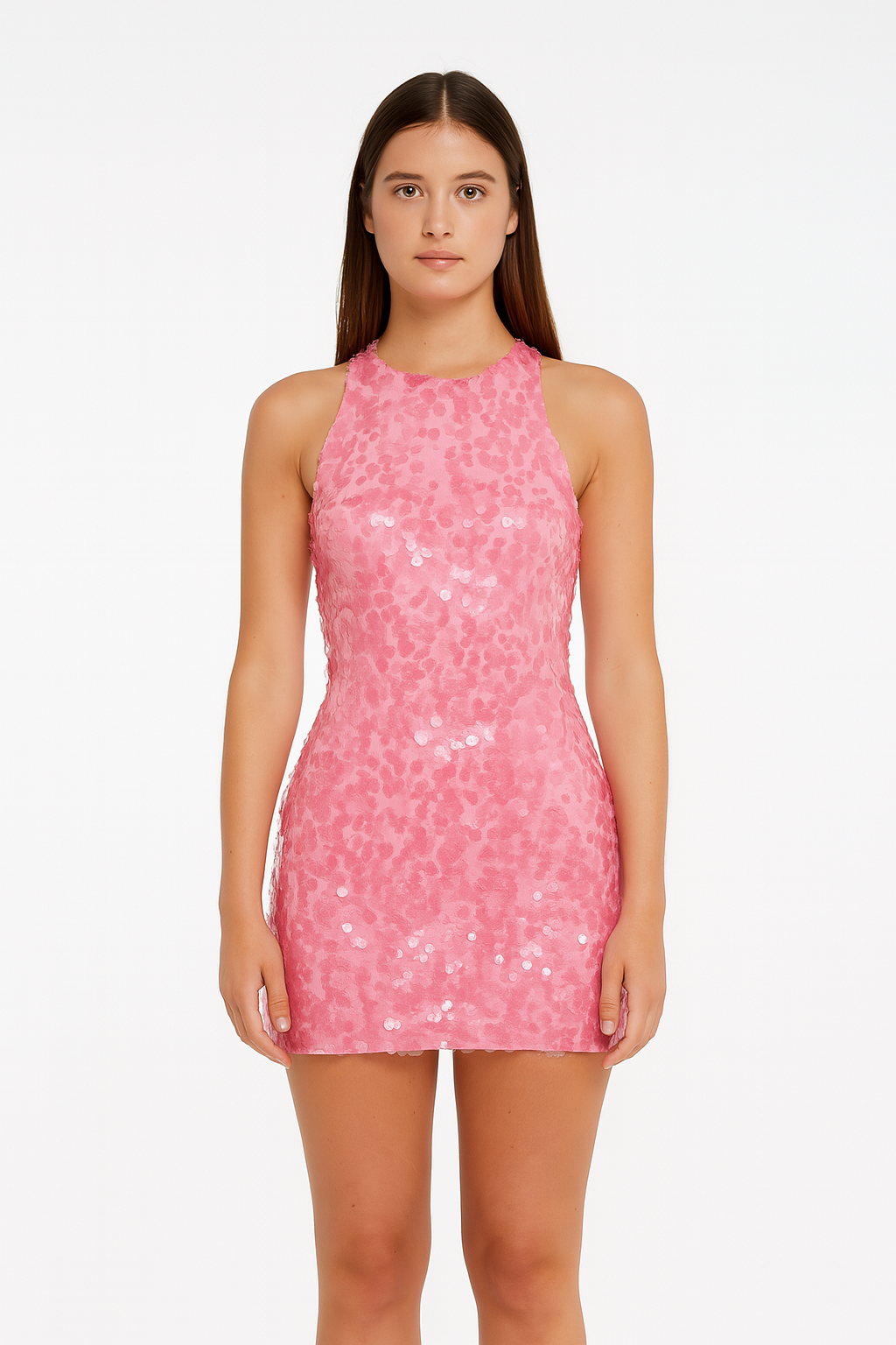 Sequin Halter Dress - Rose