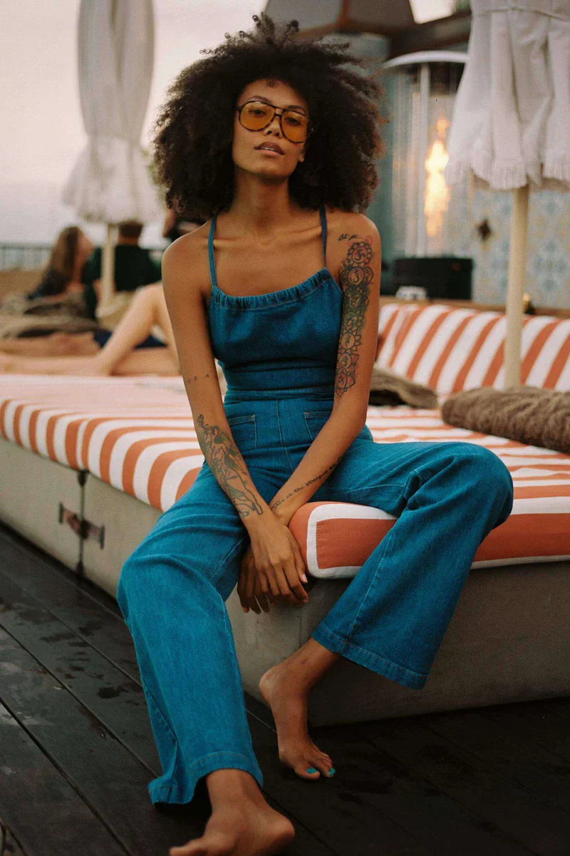 Aliyah Denim Uitlopende Jumpsuit