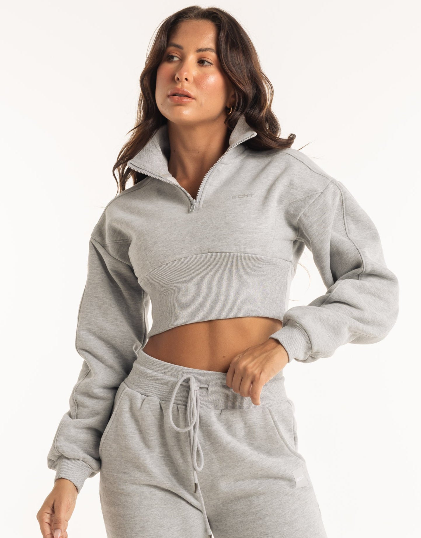 Cropped 1/4 Zip Sweater – Verhoogde Hals Fleece