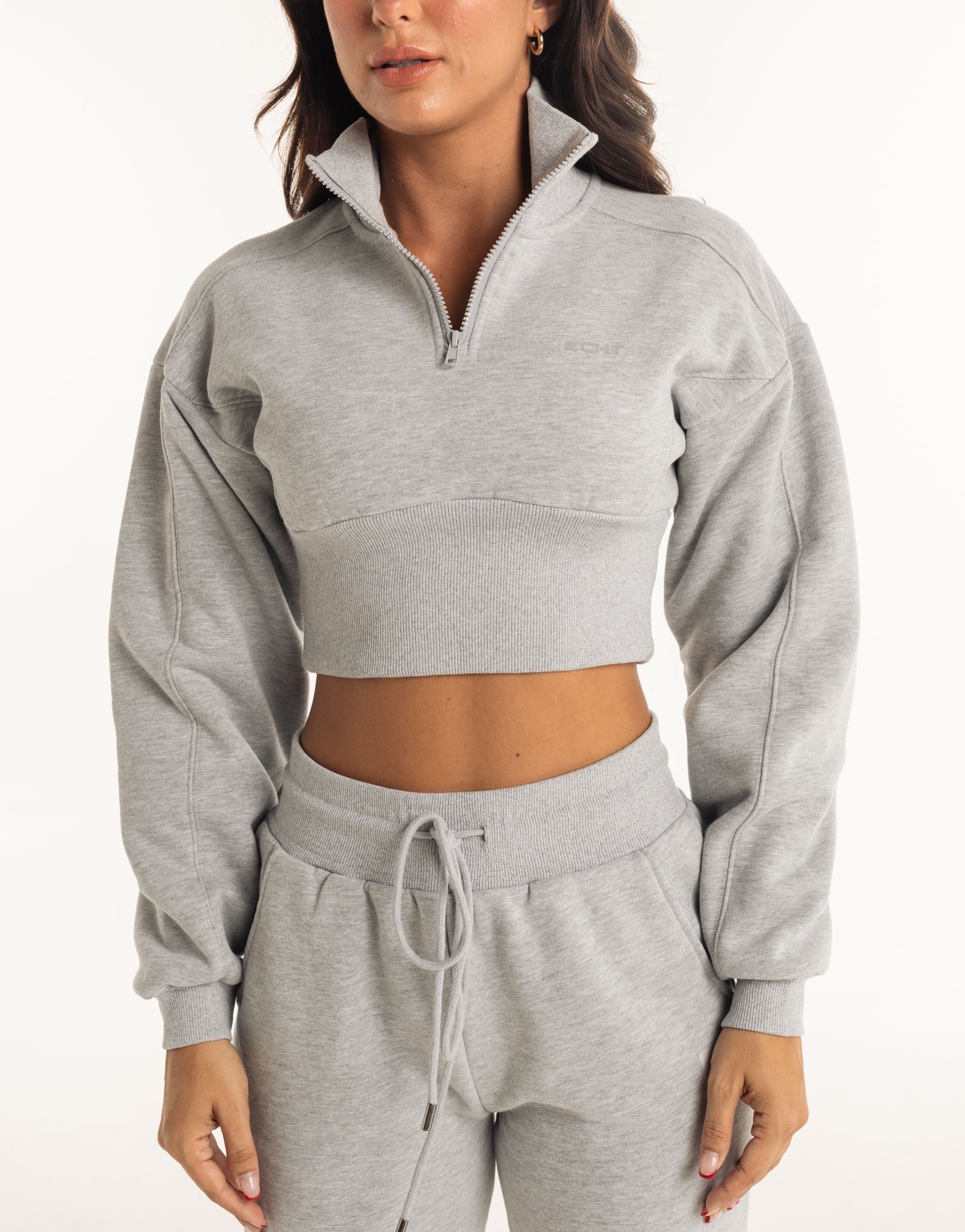 Cropped 1/4 Zip Sweater – Verhoogde Hals Fleece
