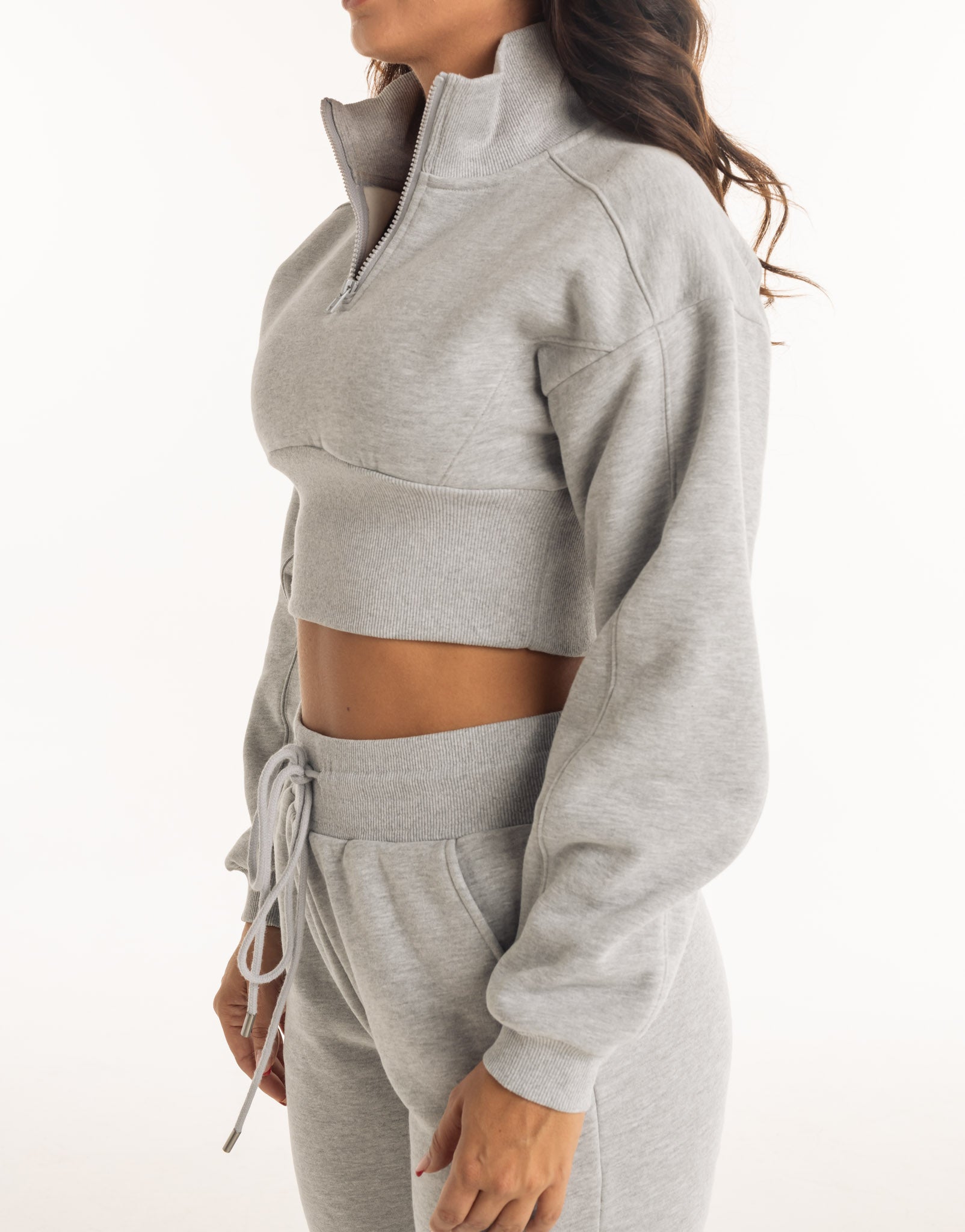 Cropped 1/4 Zip Sweater – Verhoogde Hals Fleece
