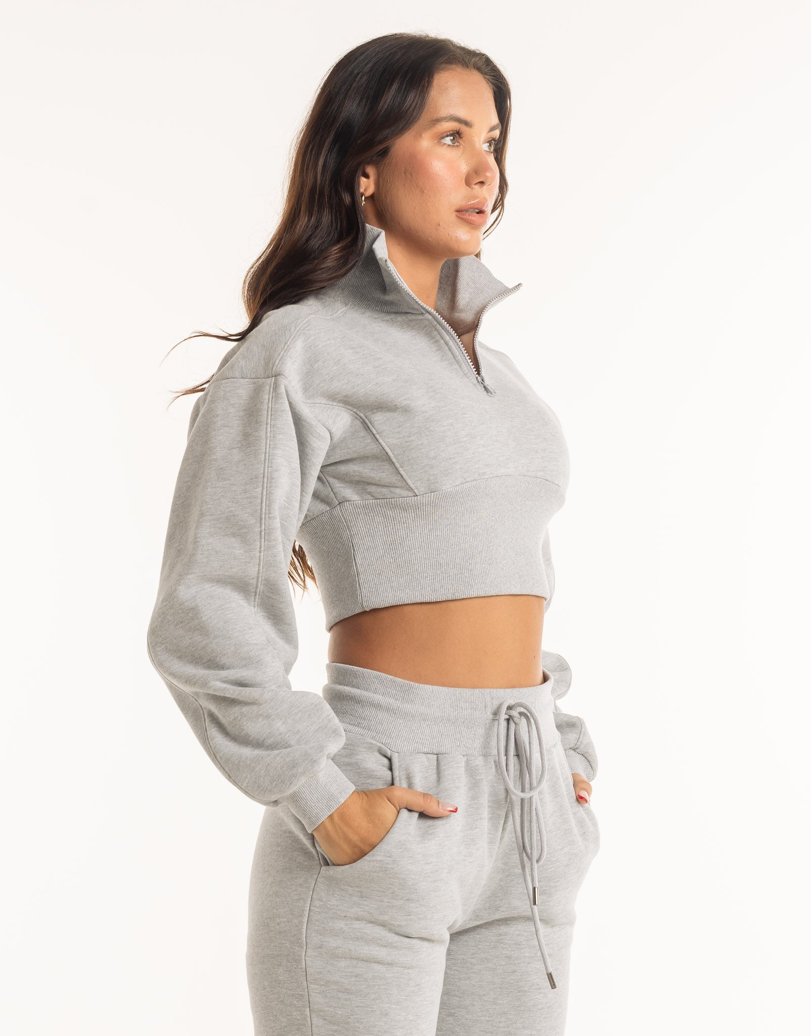 Cropped 1/4 Zip Sweater – Verhoogde Hals Fleece