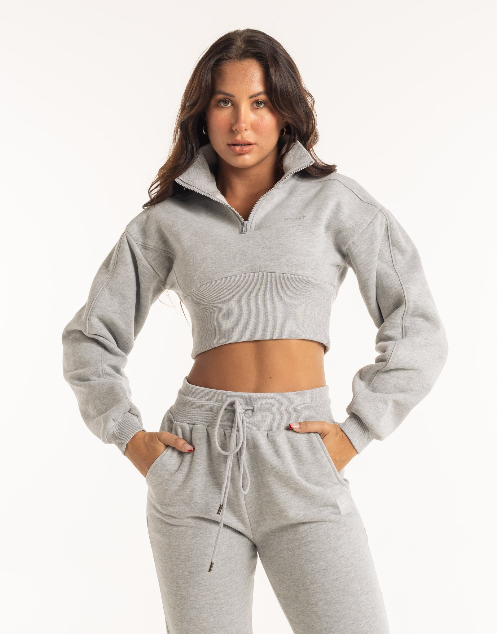 Cropped 1/4 Zip Sweater – Verhoogde Hals Fleece